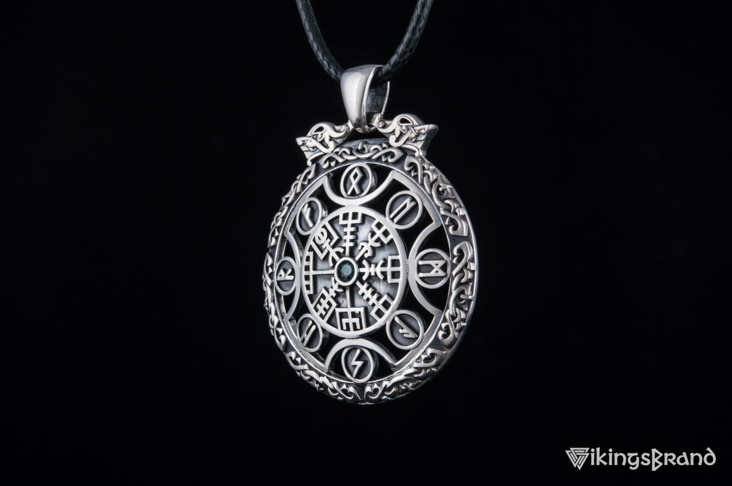 Vegvisir Vikings Symbol Pendant with Viking Runes Ornament Sterling Silver Jewelry