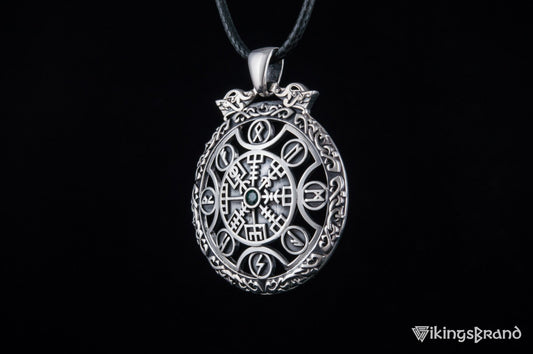 Vegvisir Vikings Symbol Pendant with Viking Runes Ornament Sterling Silver Jewelry