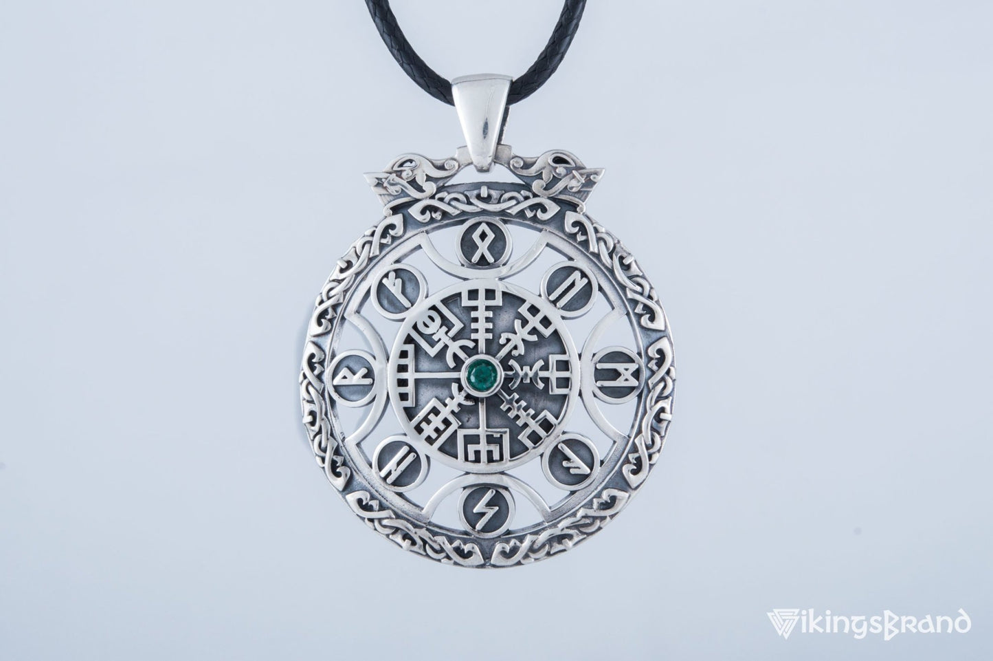 Vegvisir Vikings Symbol Pendant with Viking Runes Ornament Sterling Silver Jewelry