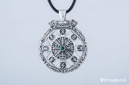 Vegvisir Vikings Symbol Pendant with Viking Runes Ornament Sterling Silver Jewelry