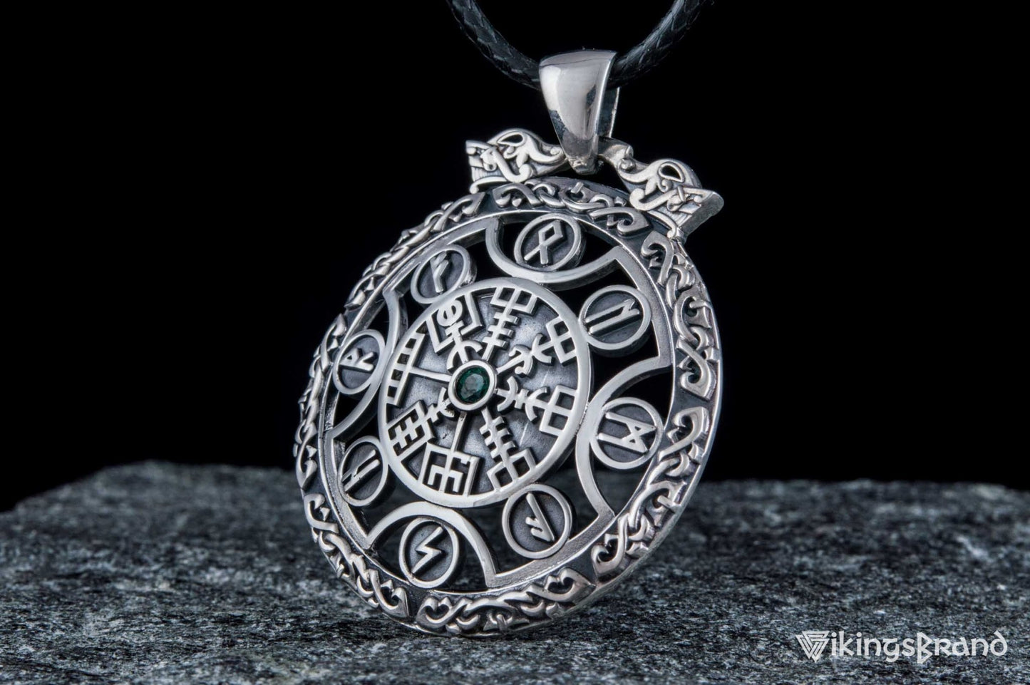 Vegvisir Vikings Symbol Pendant with Viking Runes Ornament Sterling Silver Jewelry