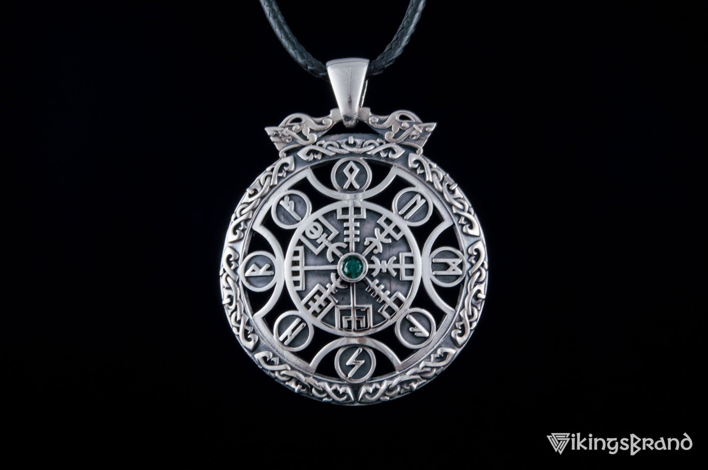 Vegvisir Vikings Symbol Pendant with Viking Runes Ornament Sterling Silver Jewelry