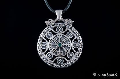 Vegvisir Vikings Symbol Pendant with Viking Runes Ornament Sterling Silver Jewelry