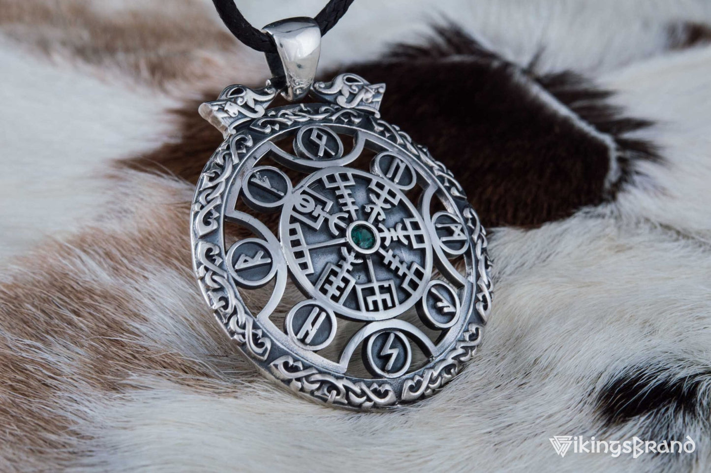 Vegvisir Vikings Symbol Pendant with Viking Runes Ornament Sterling Silver Jewelry