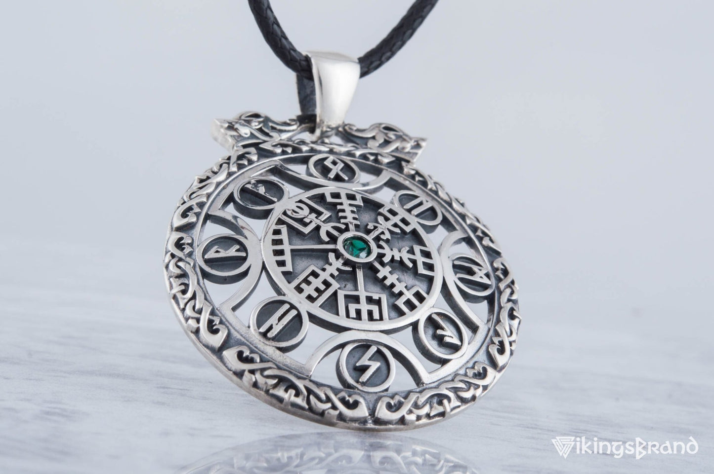 Vegvisir Vikings Symbol Pendant with Viking Runes Ornament Sterling Silver Jewelry