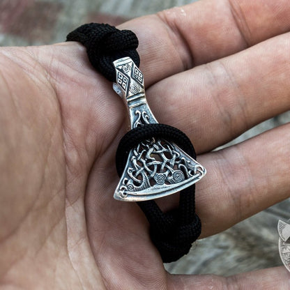 Viking Axe Black Paracord 925 Sterling Silver Bracelet - VikingsBrand