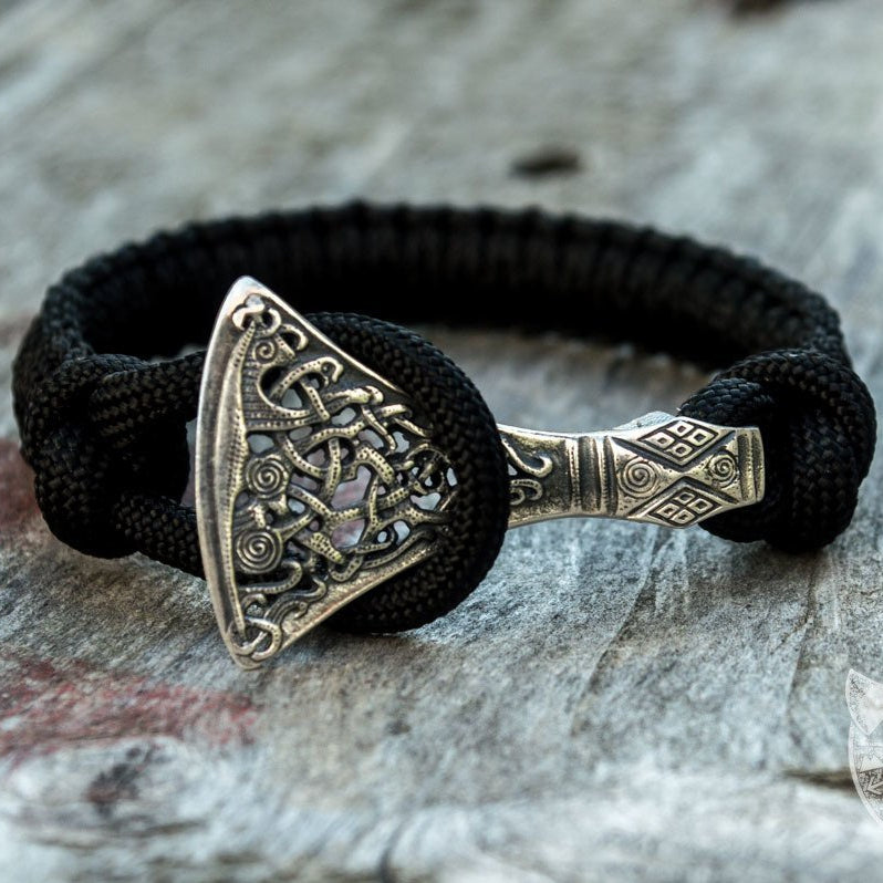Viking Axe Black Paracord 925 Sterling Silver Bracelet - VikingsBrand