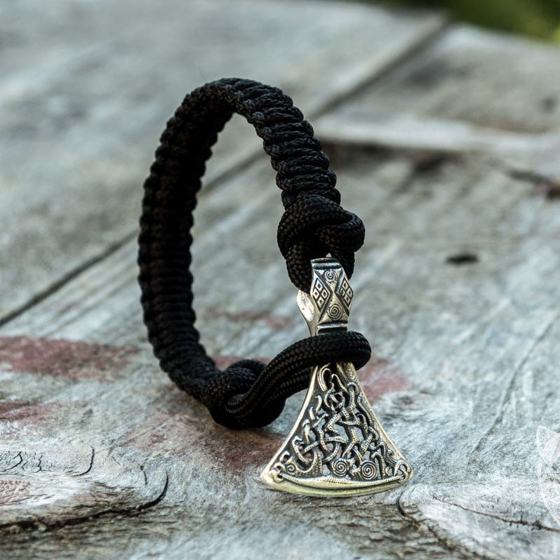 Viking Axe Black Paracord 925 Sterling Silver Bracelet - VikingsBrand