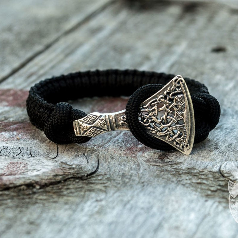 Viking Axe Black Paracord 925 Sterling Silver Bracelet - VikingsBrand