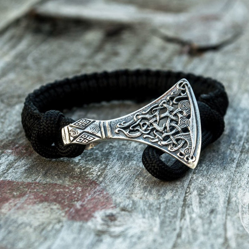 Viking Axe Black Paracord 925 Sterling Silver Bracelet - VikingsBrand
