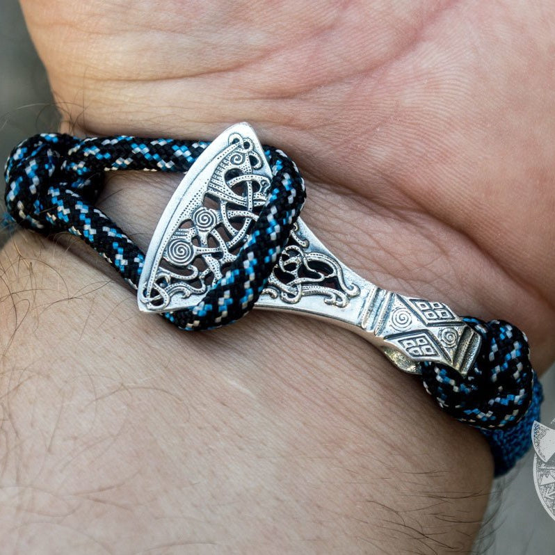 Viking Axe Blue Paracord 925 Sterling Silver Bracelet - VikingsBrand