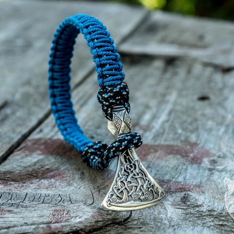 Viking Axe Blue Paracord 925 Sterling Silver Bracelet - VikingsBrand