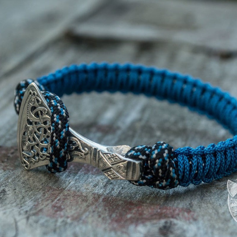 Viking Axe Blue Paracord 925 Sterling Silver Bracelet - VikingsBrand