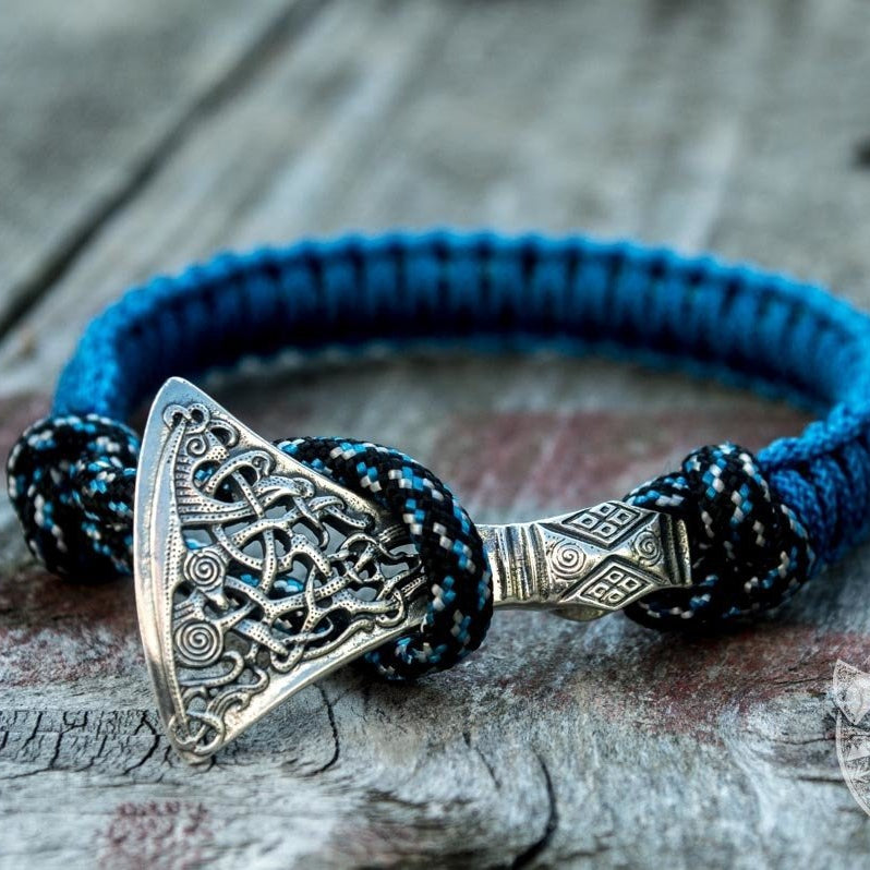 Viking Axe Blue Paracord 925 Sterling Silver Bracelet - VikingsBrand