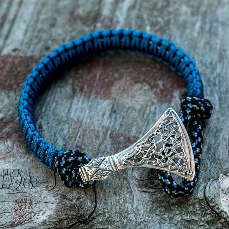 Viking Axe Blue Paracord 925 Sterling Silver Bracelet - VikingsBrand