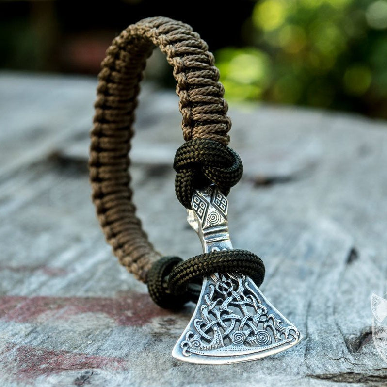 Viking Axe Coyote Paracord 925 Sterling Silver Bracelet - VikingsBrand