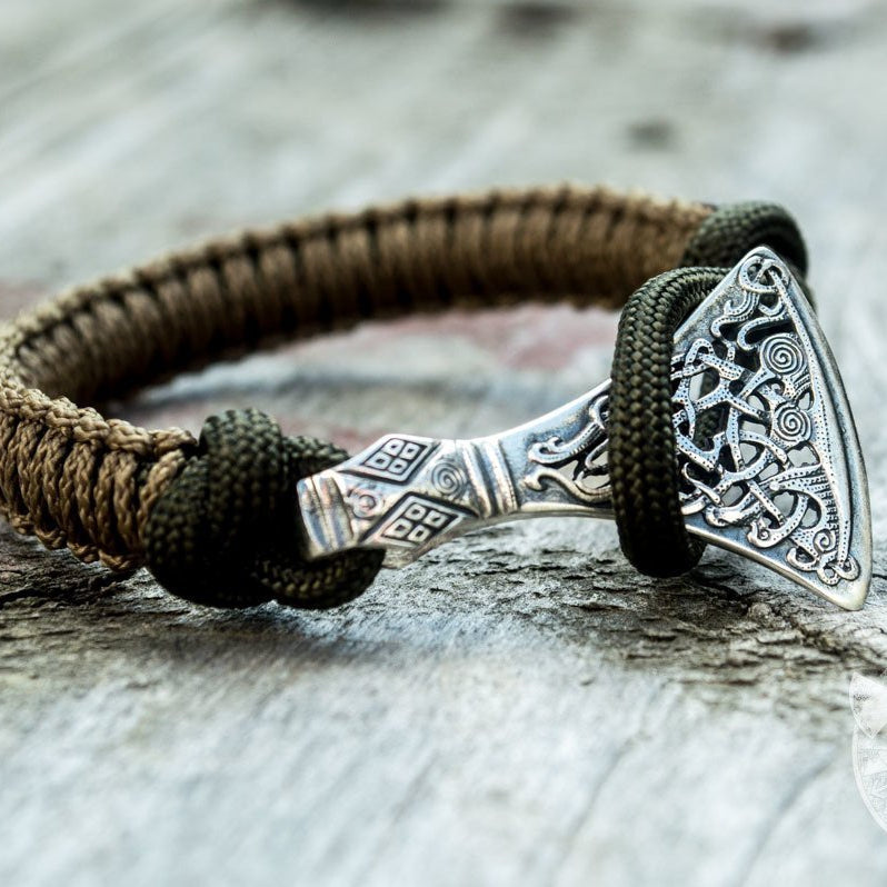 Viking Axe Coyote Paracord 925 Sterling Silver Bracelet - VikingsBrand