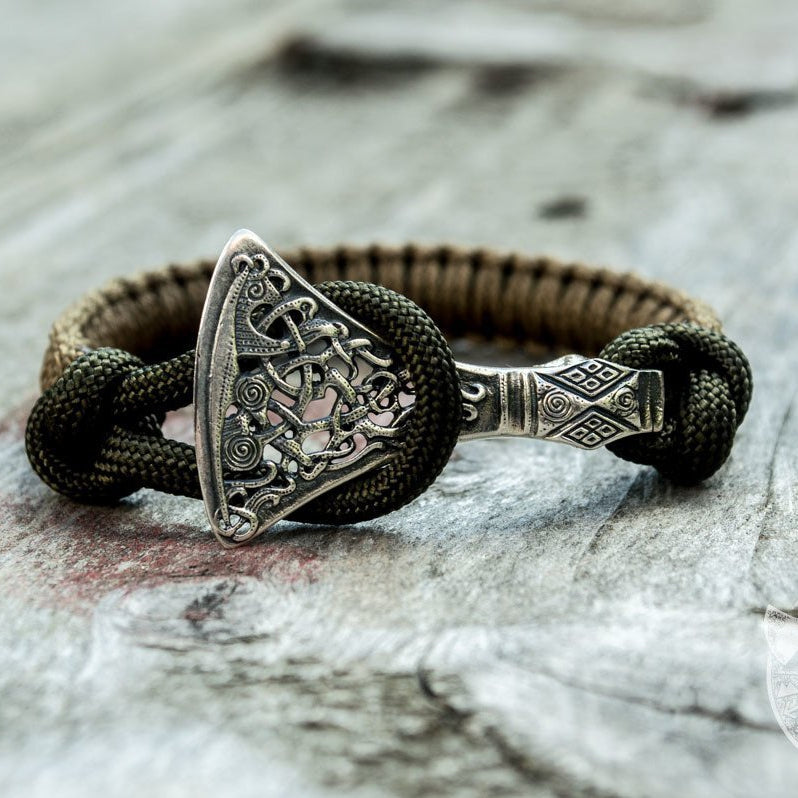 Viking Axe Coyote Paracord 925 Sterling Silver Bracelet - VikingsBrand