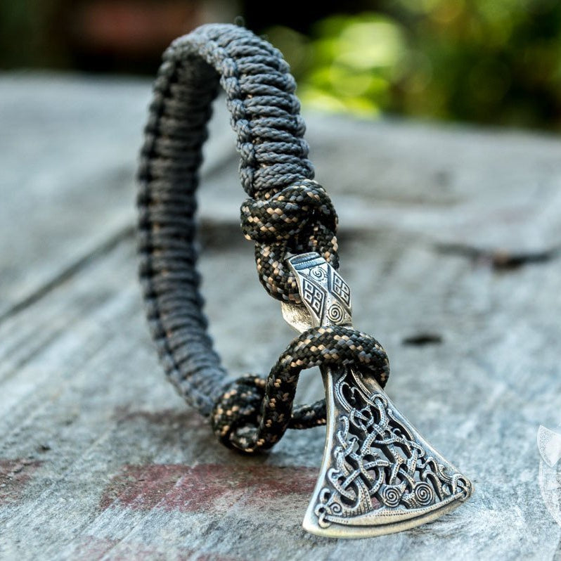 Viking Axe Grey Paracord 925 Sterling Silver Bracelet - VikingsBrand