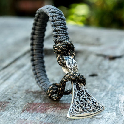 Viking Axe Grey Paracord 925 Sterling Silver Bracelet - VikingsBrand