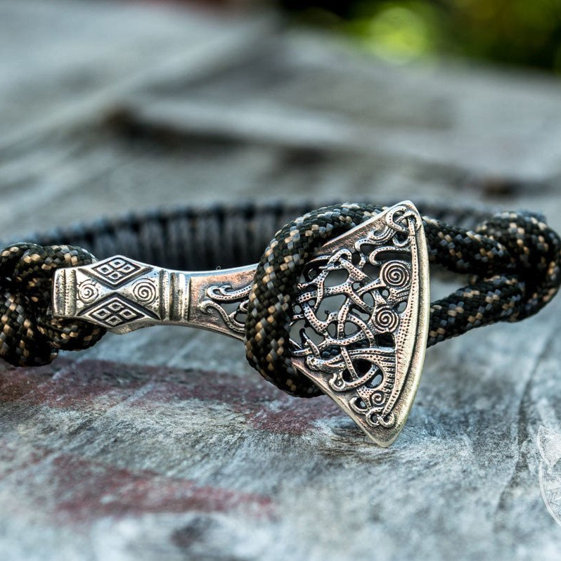 Viking Axe Grey Paracord 925 Sterling Silver Bracelet - VikingsBrand