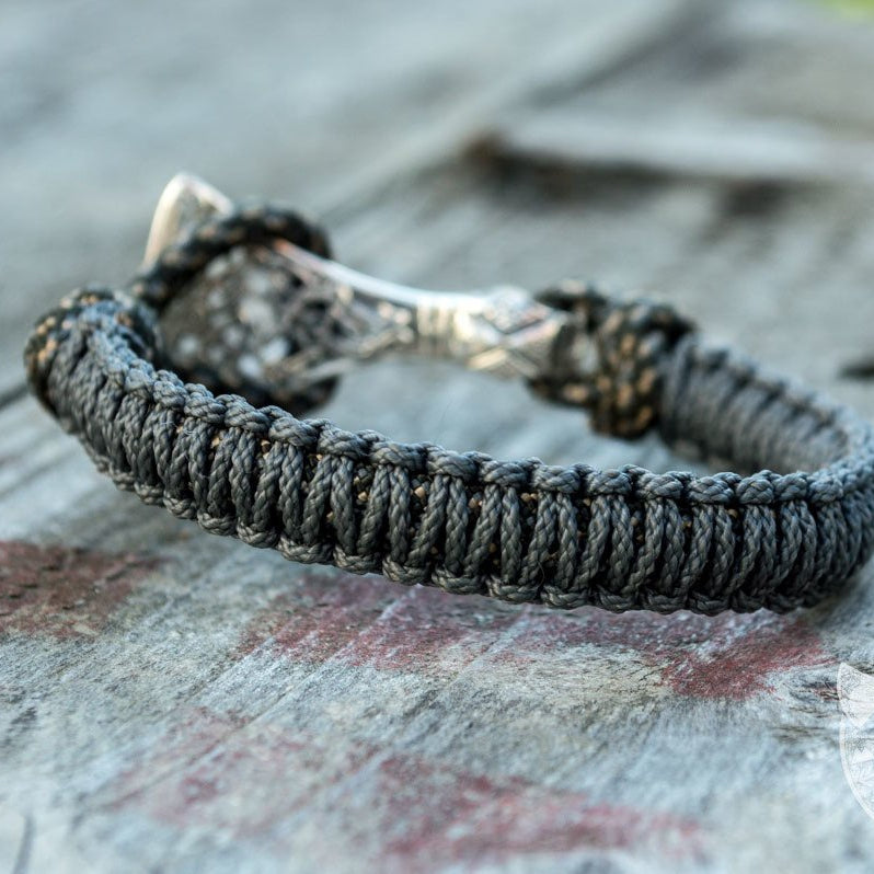Viking Axe Grey Paracord 925 Sterling Silver Bracelet - VikingsBrand