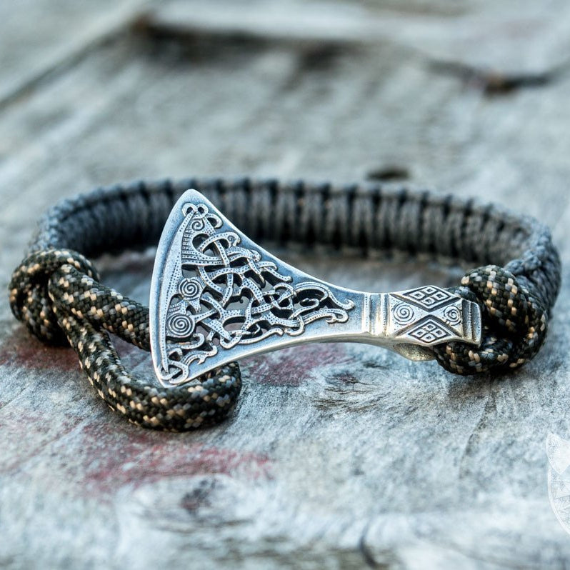 Viking Axe Grey Paracord 925 Sterling Silver Bracelet - VikingsBrand