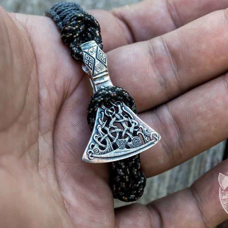 Viking Axe Grey Paracord 925 Sterling Silver Bracelet - VikingsBrand