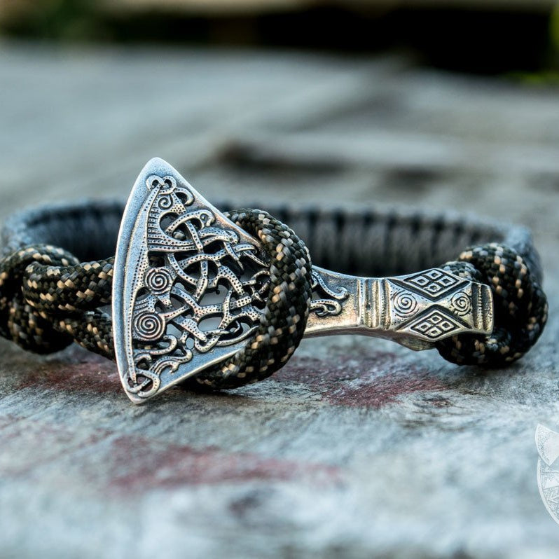 Viking Axe Grey Paracord 925 Sterling Silver Bracelet - VikingsBrand