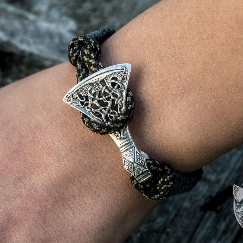 Viking Axe Grey Paracord 925 Sterling Silver Bracelet - VikingsBrand