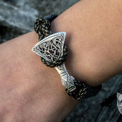 Viking Axe Grey Paracord 925 Sterling Silver Bracelet - VikingsBrand