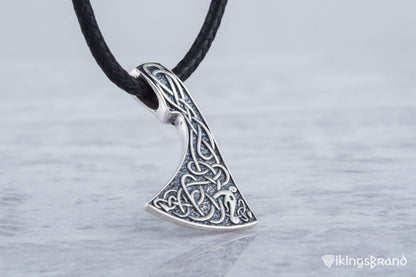 Viking Axe Pendant Urnes Style Sterling Silver Viking Norse Jewelry