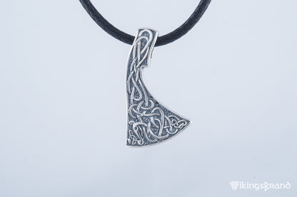 Viking Axe Pendant Urnes Style Sterling Silver Viking Norse Jewelry