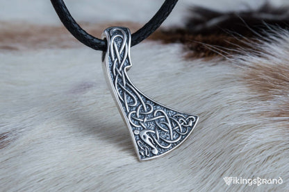 Viking Axe Pendant Urnes Style Sterling Silver Viking Norse Jewelry