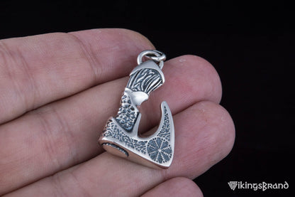 Viking Axe Pendant with Helm of Awe Viking Symbol and Norse Ornament Sterling Silver Viking Jewelry