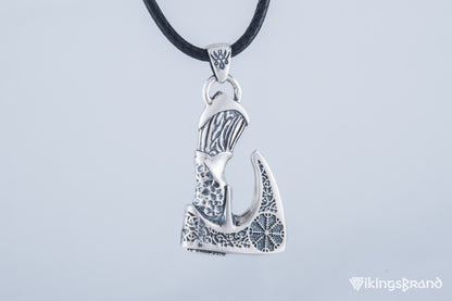 Viking Axe Pendant with Helm of Awe Viking Symbol and Norse Ornament Sterling Silver Viking Jewelry