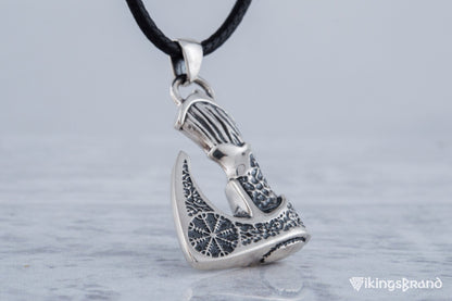 Viking Axe Pendant with Helm of Awe Viking Symbol and Norse Ornament Sterling Silver Viking Jewelry