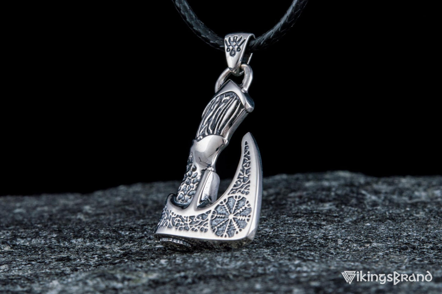 Viking Axe Pendant with Helm of Awe Viking Symbol and Norse Ornament Sterling Silver Viking Jewelry