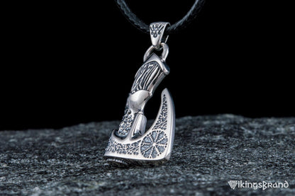 Viking Axe Pendant with Helm of Awe Viking Symbol and Norse Ornament Sterling Silver Viking Jewelry