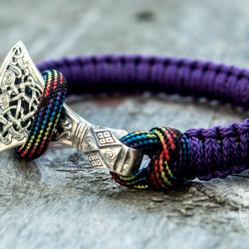 Viking Axe Purple Paracord 925 Sterling Silver Bracelet - VikingsBrand