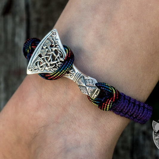 Viking Axe Purple Paracord 925 Sterling Silver Bracelet - VikingsBrand