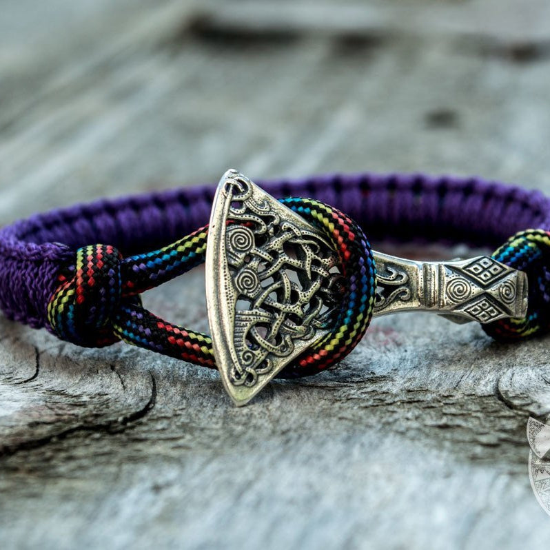 Viking Axe Purple Paracord 925 Sterling Silver Bracelet - VikingsBrand