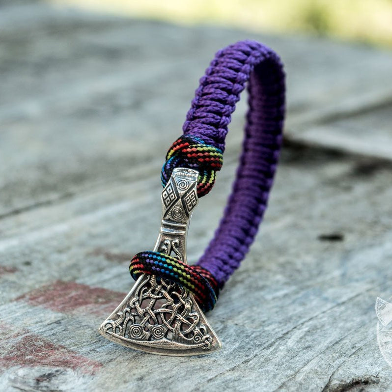 Viking Axe Purple Paracord 925 Sterling Silver Bracelet - VikingsBrand