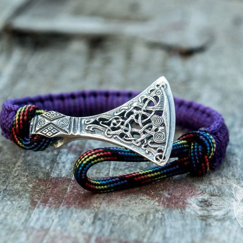 Viking Axe Purple Paracord 925 Sterling Silver Bracelet - VikingsBrand