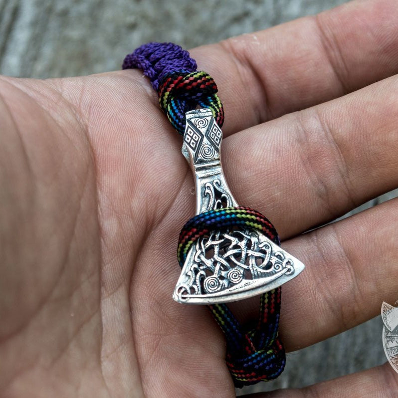 Viking Axe Purple Paracord 925 Sterling Silver Bracelet - VikingsBrand