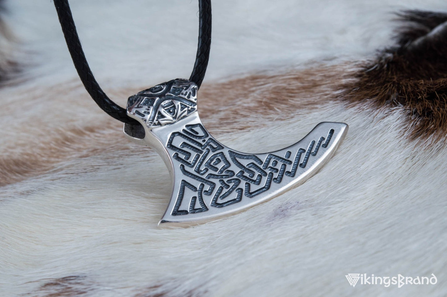 Viking Axe Sterling Silver Pendant with Beautiful Viking Ornament