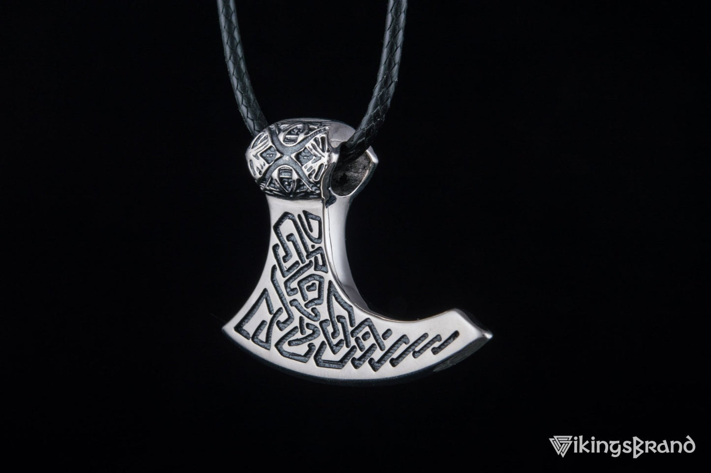 Viking Axe Sterling Silver Pendant with Beautiful Viking Ornament