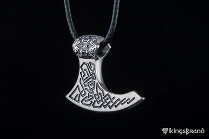 Viking Axe Sterling Silver Pendant with Beautiful Viking Ornament