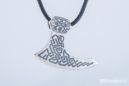Viking Axe Sterling Silver Pendant with Beautiful Viking Ornament
