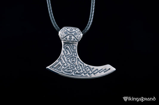 Viking Axe Sterling Silver Pendant with Beautiful Viking Ornament